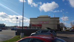 Five Guys Burgers building in Oshkosh, Wisconsin. 